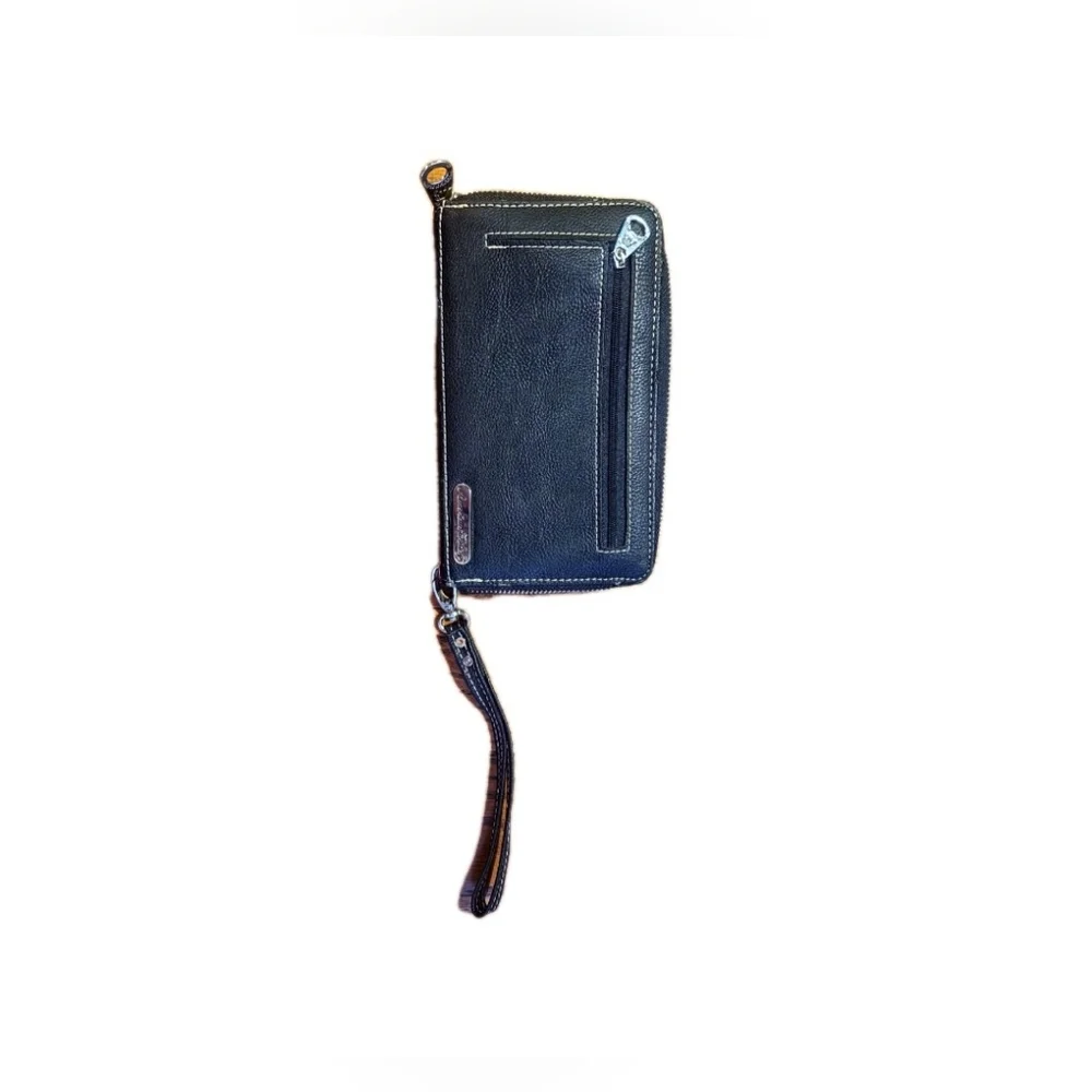 Western Turquoise Cross Studded Wristlet Wallet Black Embroidered Cowgirl Clutch